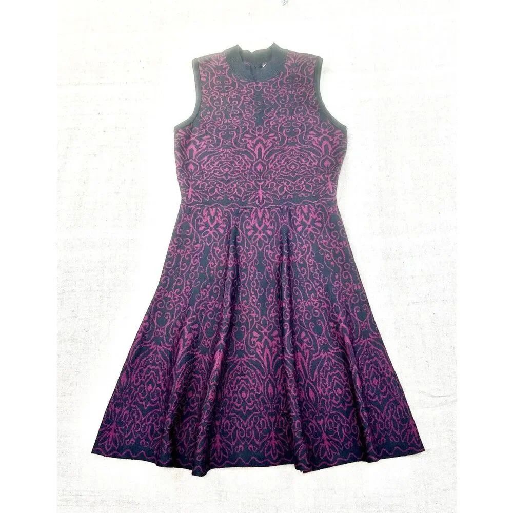 Xhilaration XS Fit & Flare Knit Keyhole Back Dress Dark Maroon Black Sleeveless